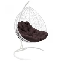 Подвесное кресло M-GROUP для двоихс ротангом белое, коричневая подушка